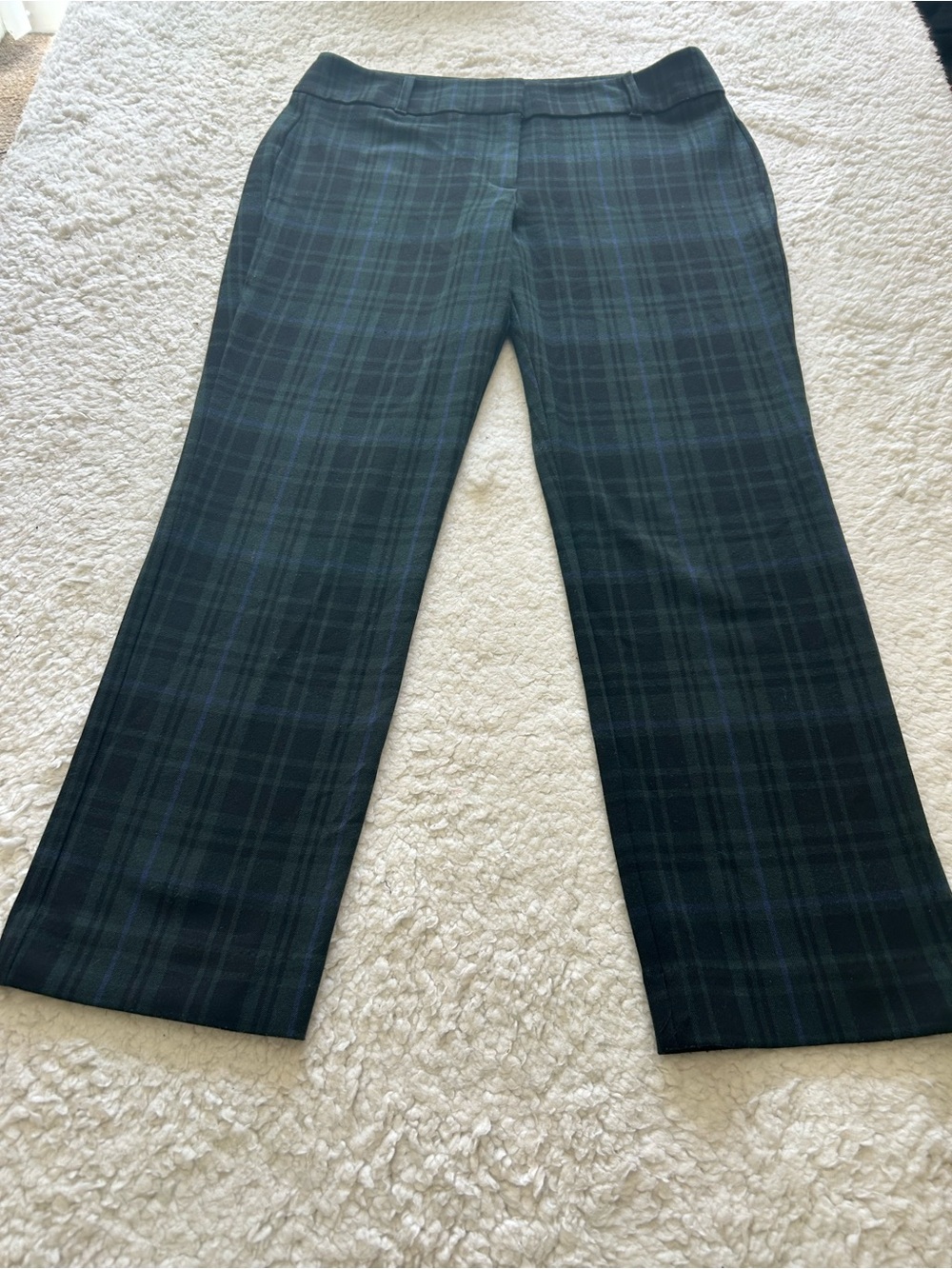 Ann Taylor Women's Dark Green and Black Plaid Dress Pants